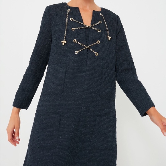 Tuckernuck Navy Tie Tweed Kelly Dress, Navy Blue Boxy Dress, Size Medium - Picture 4 of 16